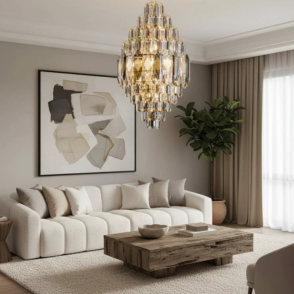 Detail of cascading crystal on the Lazzo chandelier