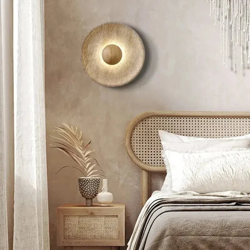 Oakley travertine wall sconce full view