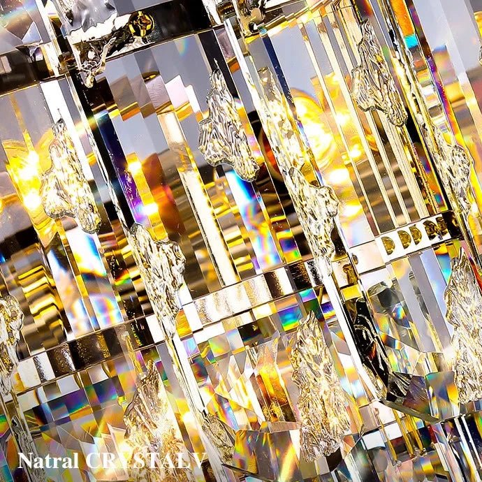 Gio crystal chandelier casting a warm glow