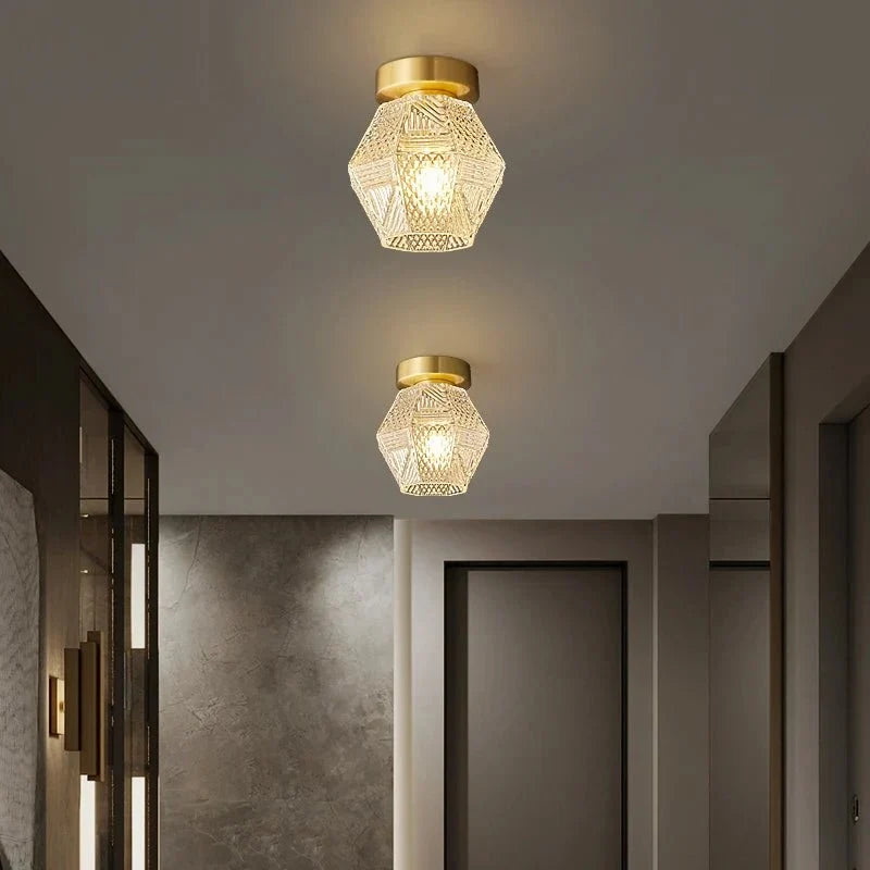 Palermo brass and glass ceiling light full view