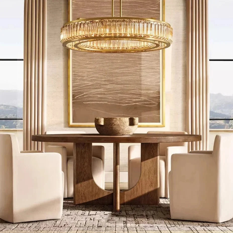 Romano crystal and brass chandelier illuminated