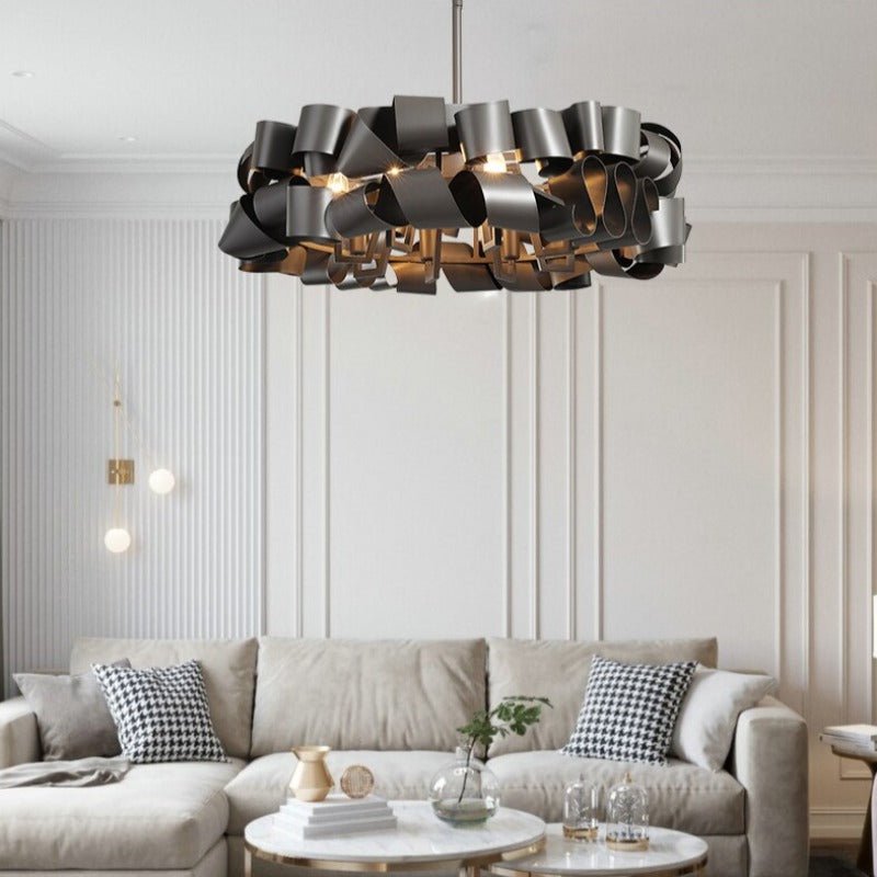 Ferro modern sculptural chandelier in black and copper