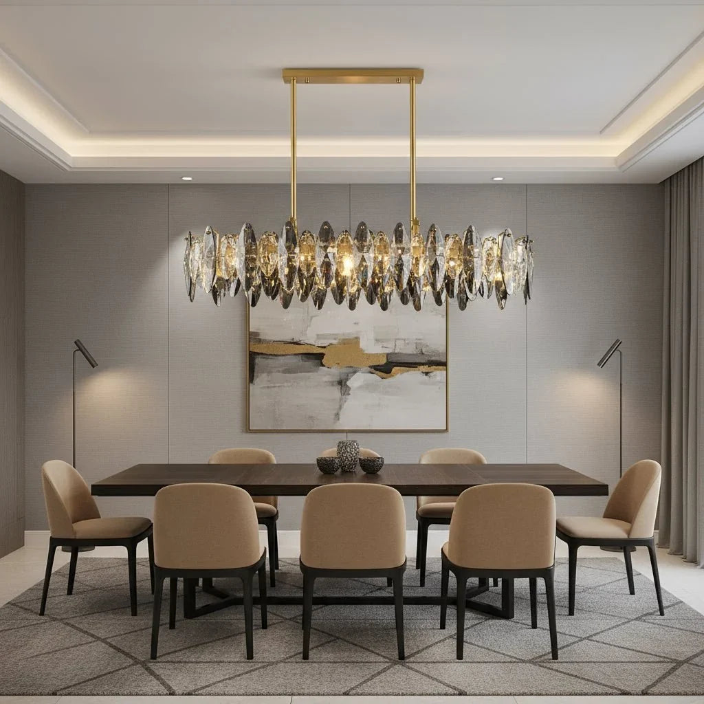 Lazzo crystal dining chandelier over a dining table