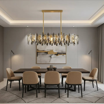 Lazzo crystal dining chandelier over a dining table