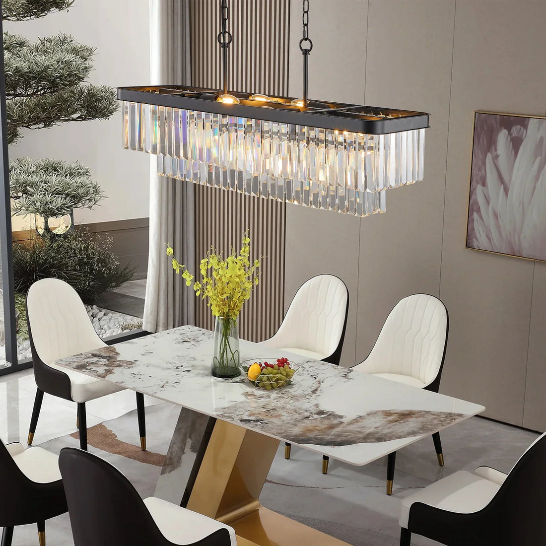Gio crystal dining chandelier over a dining table