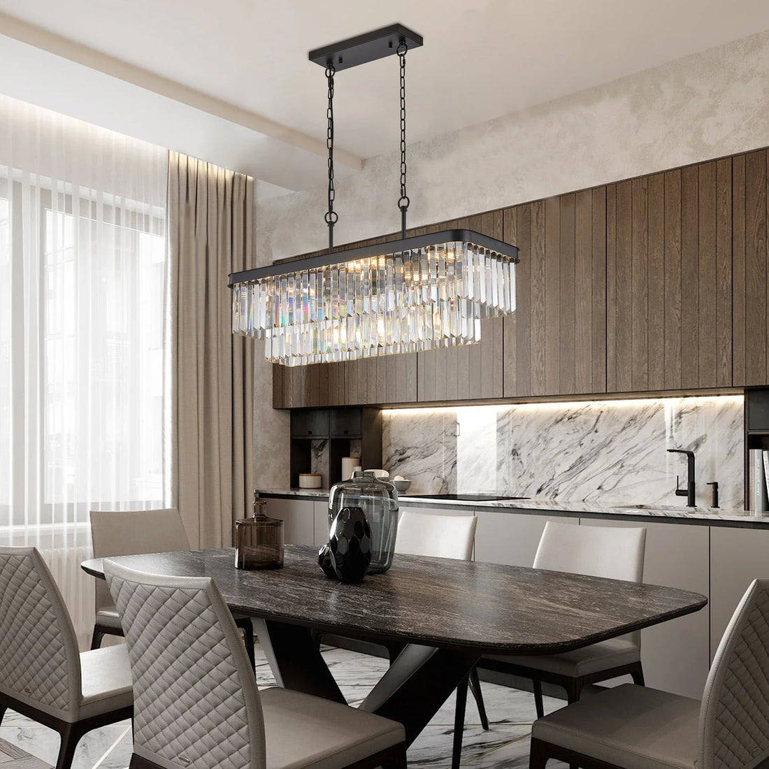 Gio crystal dining chandelier over a dining table