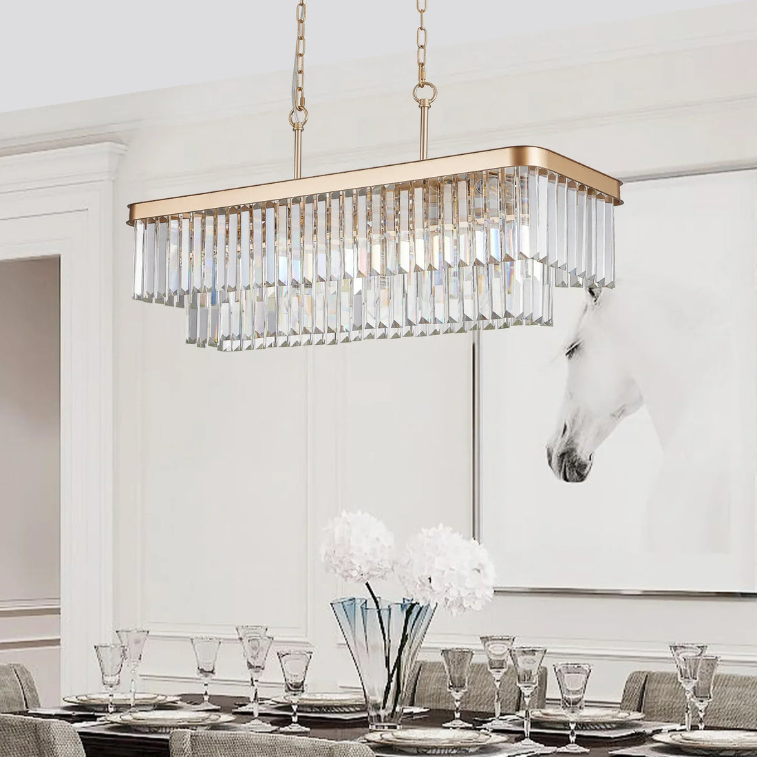 Gio dining area chandelier over a dining table