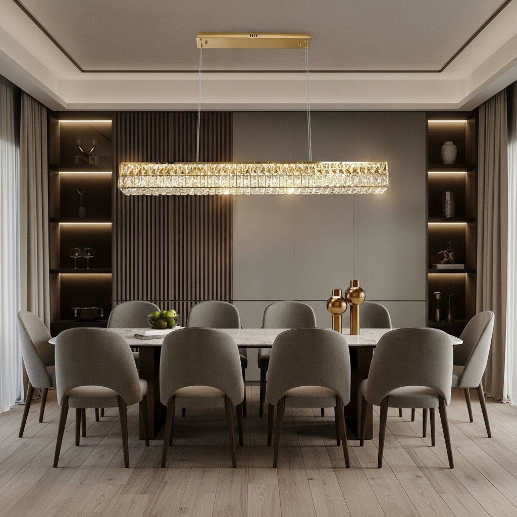 buyBacci Gold Crystal Linear Dining Chandelier - Morsale