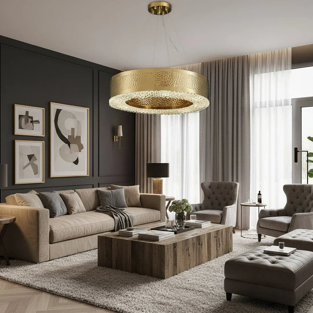 Alleri hammered gold chandelier side profile