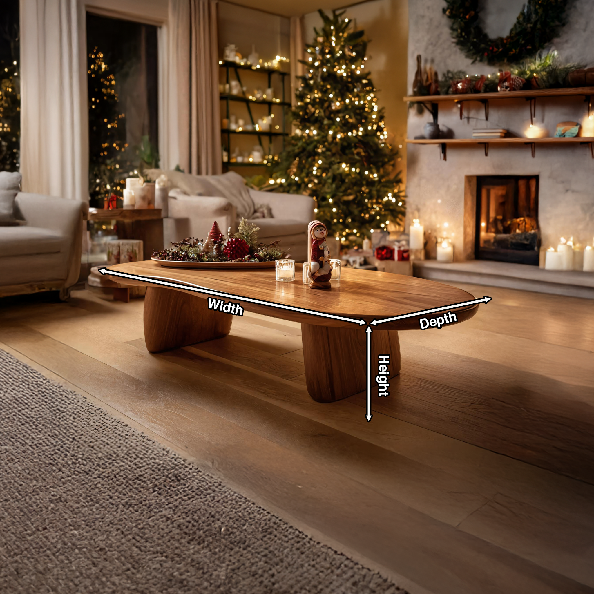 Rustic Solid Wood Coffee Table For Holiday Decoration