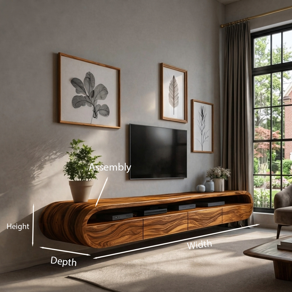 Modern Floating TV Console With Rounded Design For Living Room