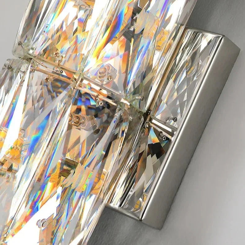 Detail of precision-cut crystal on the Bacci linear sconce