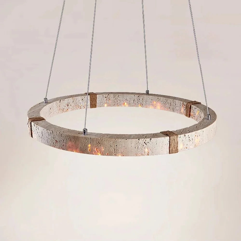 Detail of travertine texture on the Danford chandelier