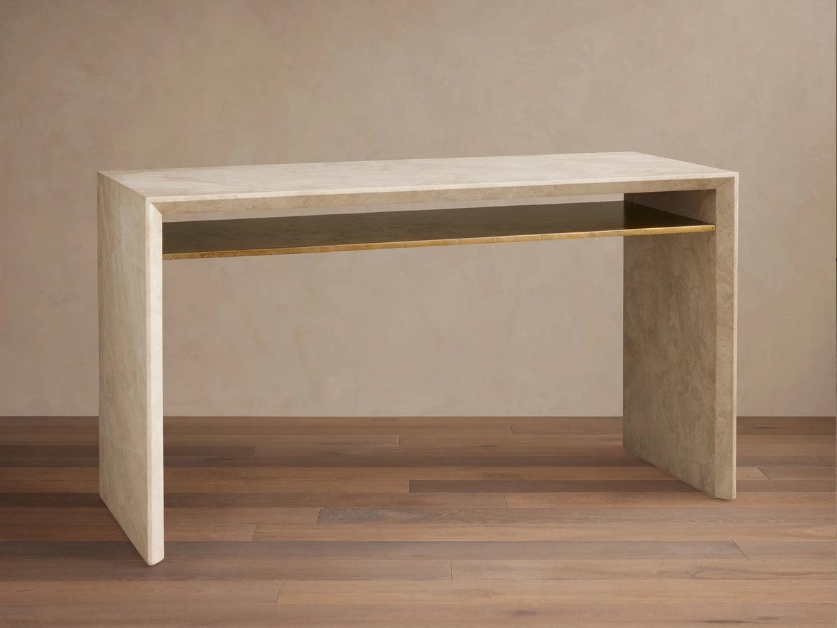 Sarsen Stone Desk with Waterfall Design and Hidden Storage Shelf