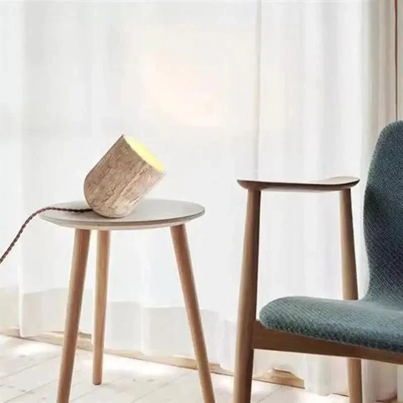 Detail of natural travertine veining on the table lamp