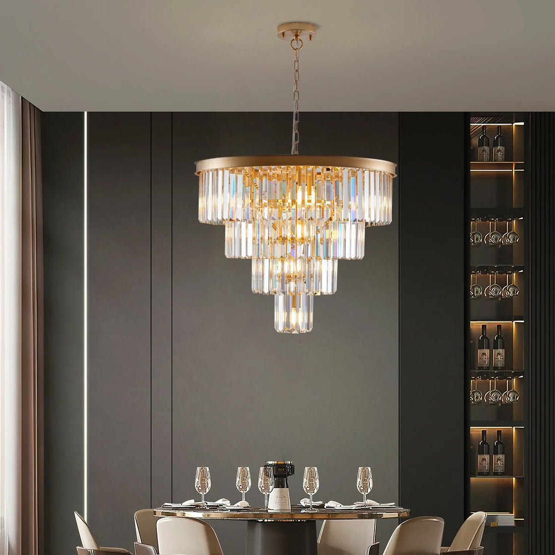 Gio 24-inch gold 4-tier crystal chandelier full view