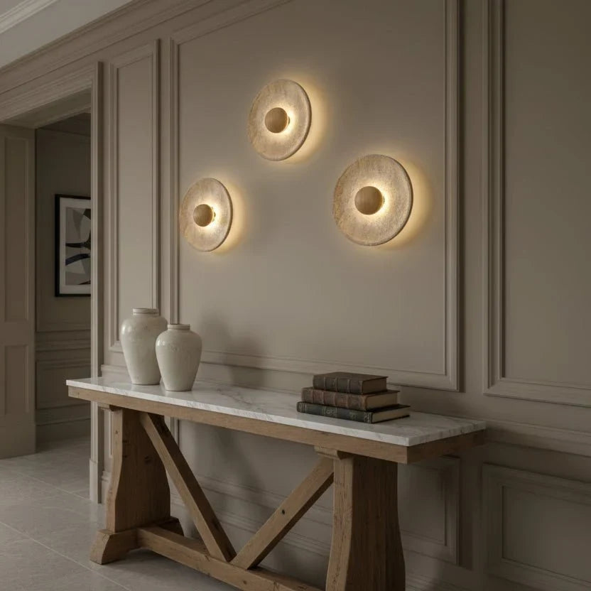 Oakley travertine wall sconce full view