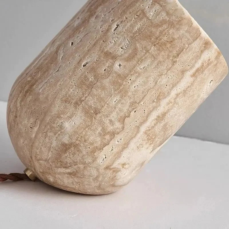 Travertine table lamp sculptural form unlit