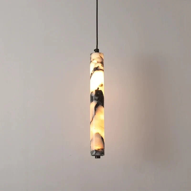 Detail of the natural marble shade on the Valmont pendant