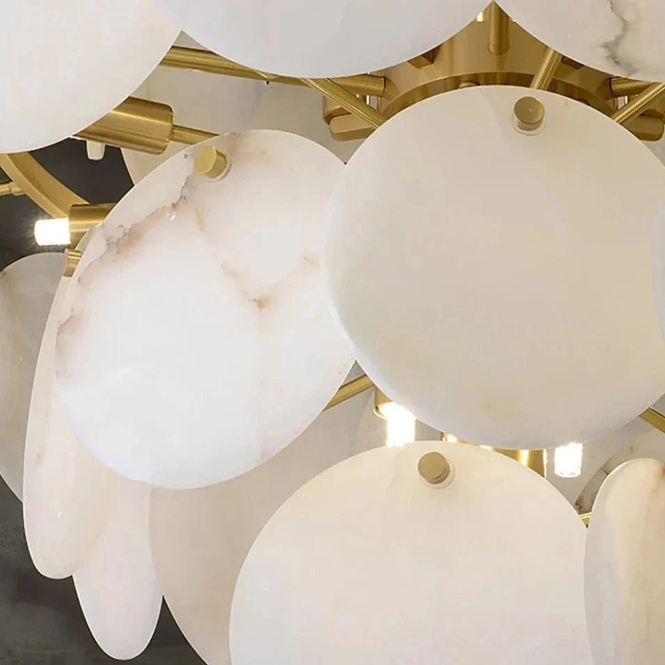 Detail of natural marble on the Bordwell 35-inch chandelier