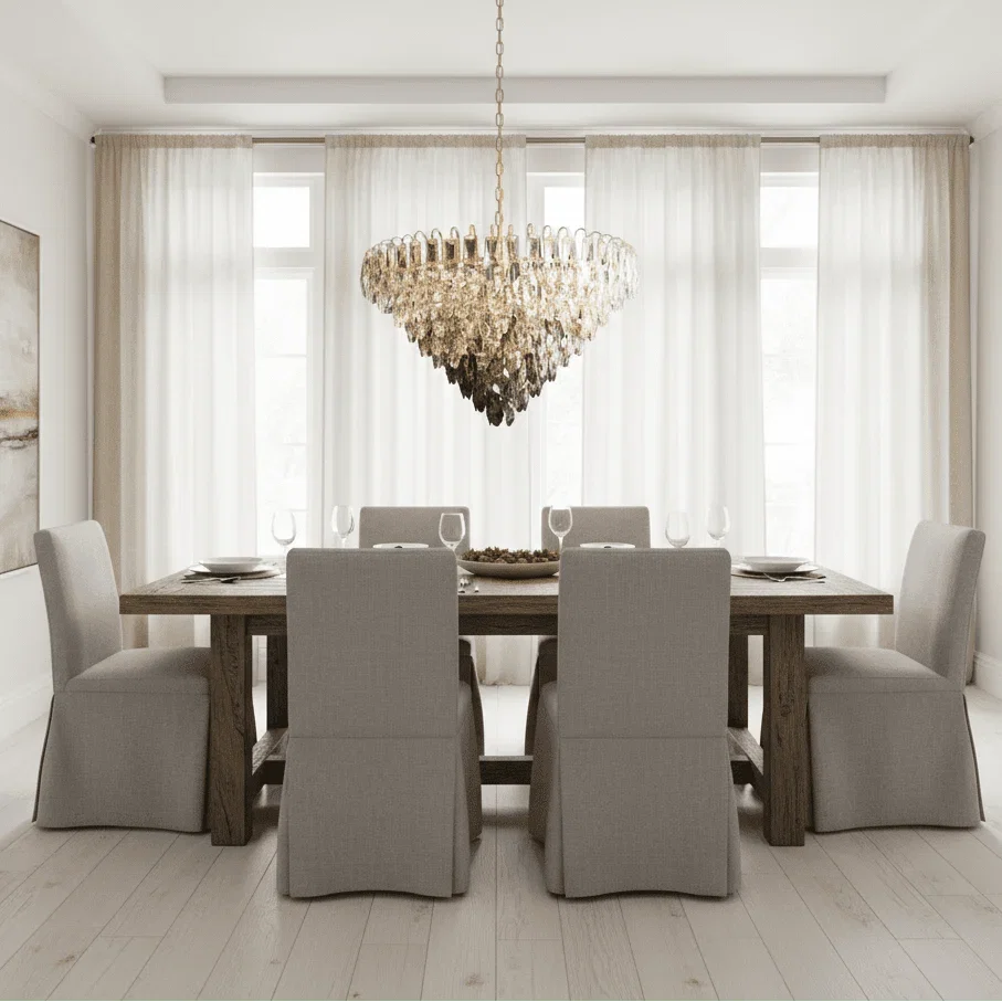 Langford crystal modern chandelier on polished stainless steel