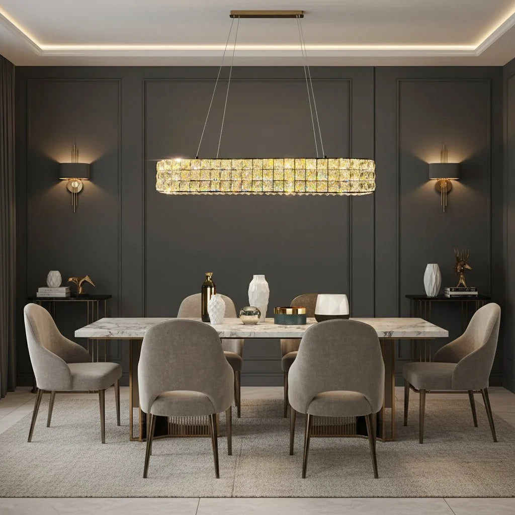 Bacci 47-inch gold crystal dining chandelier full view