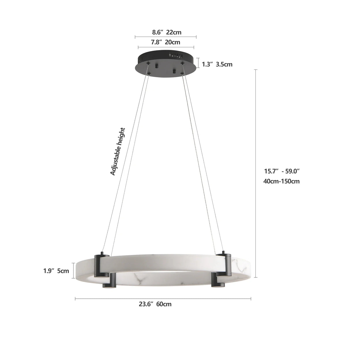Chester marble ring chandelier side profile