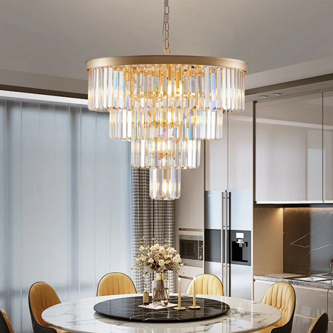Gio 24-inch gold 4-tier crystal chandelier full view