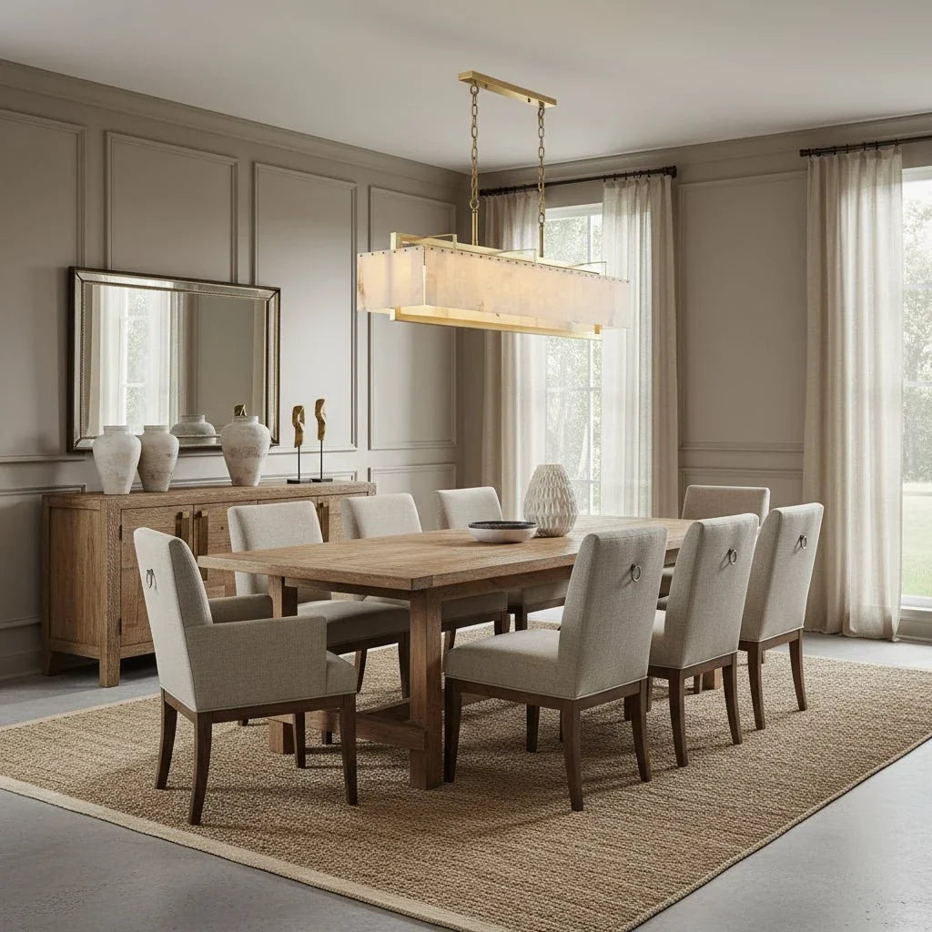 Stanton brass and marble linear dining chandelier