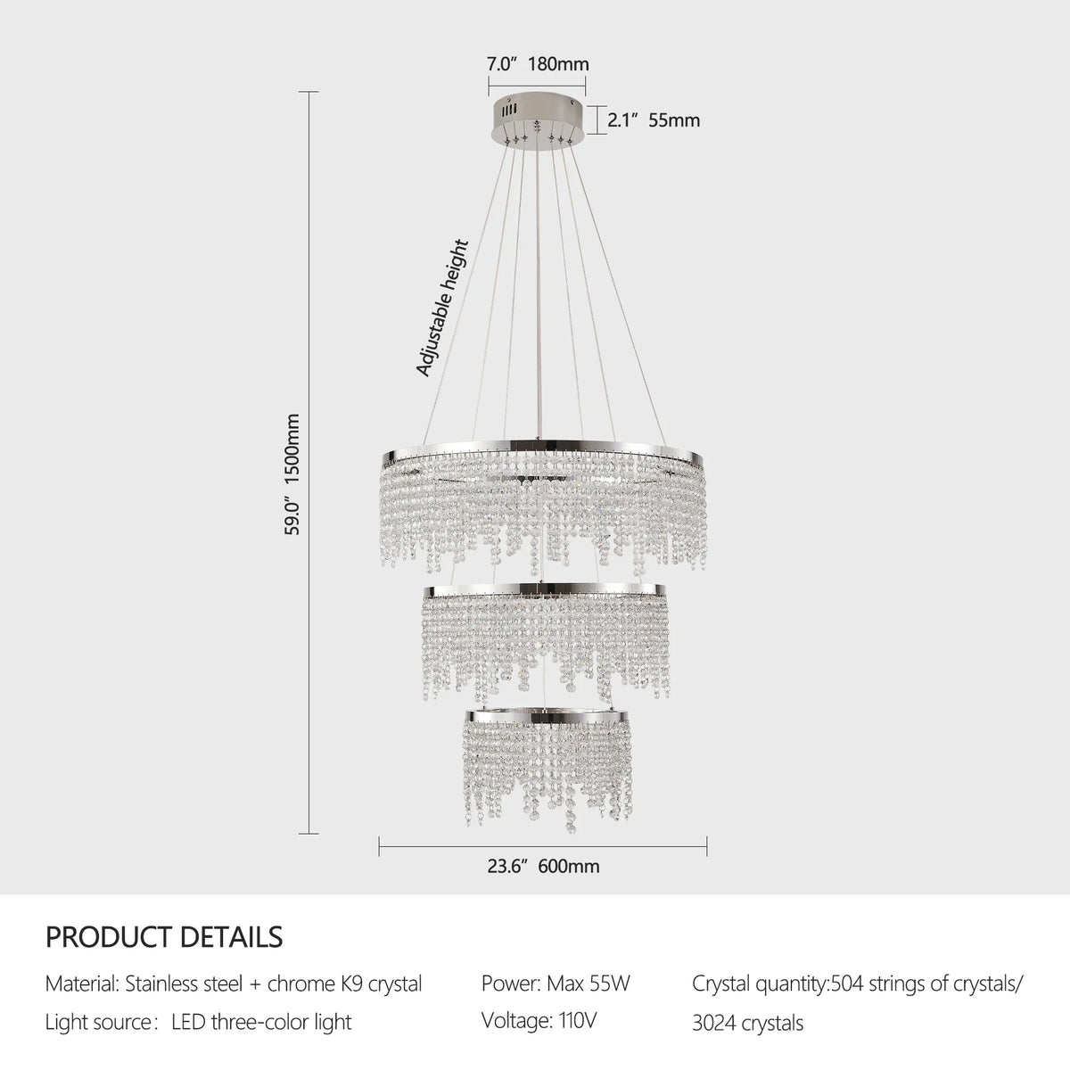 Detail of crystal on the Alleri foyer chandelier