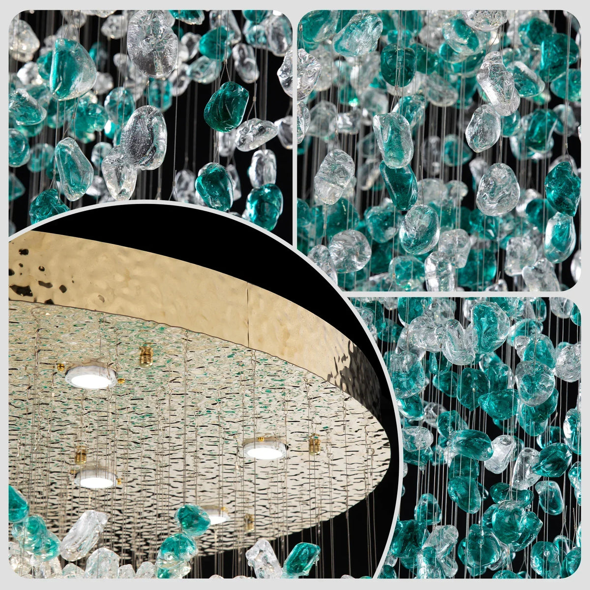 Verde crystal foyer chandelier illuminated