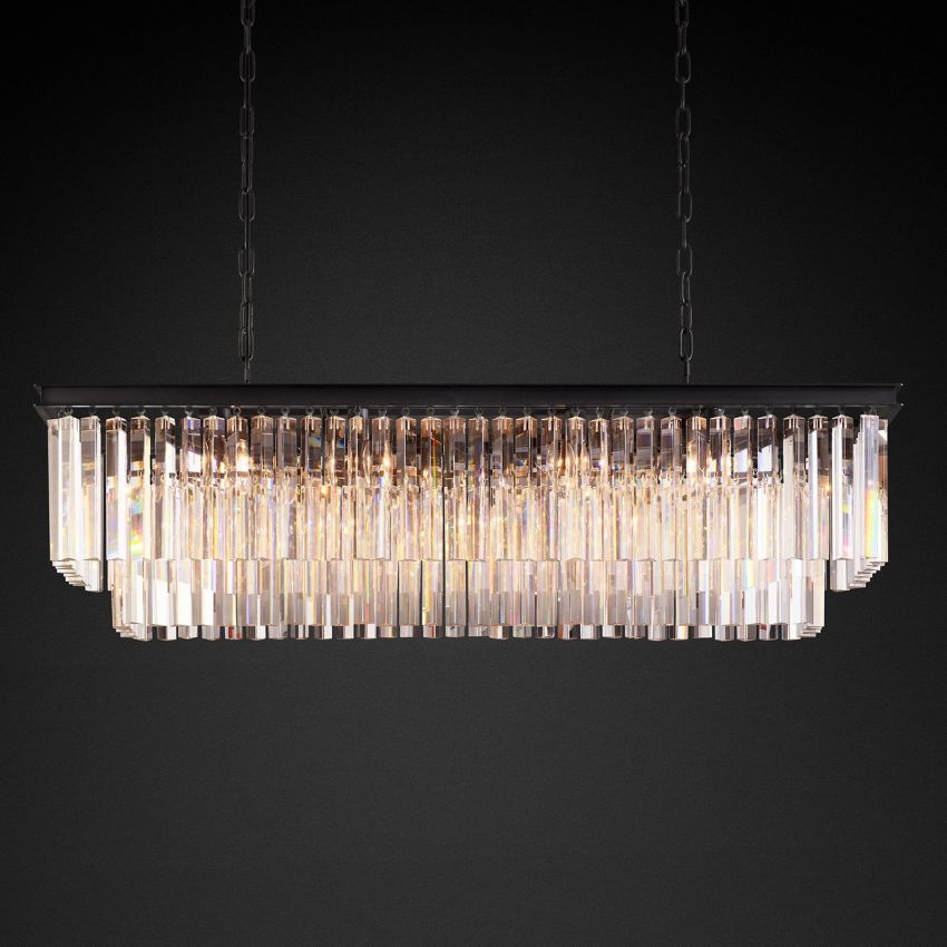 Odeon Deco Prism Rectangular Tiered Chandelier 49"