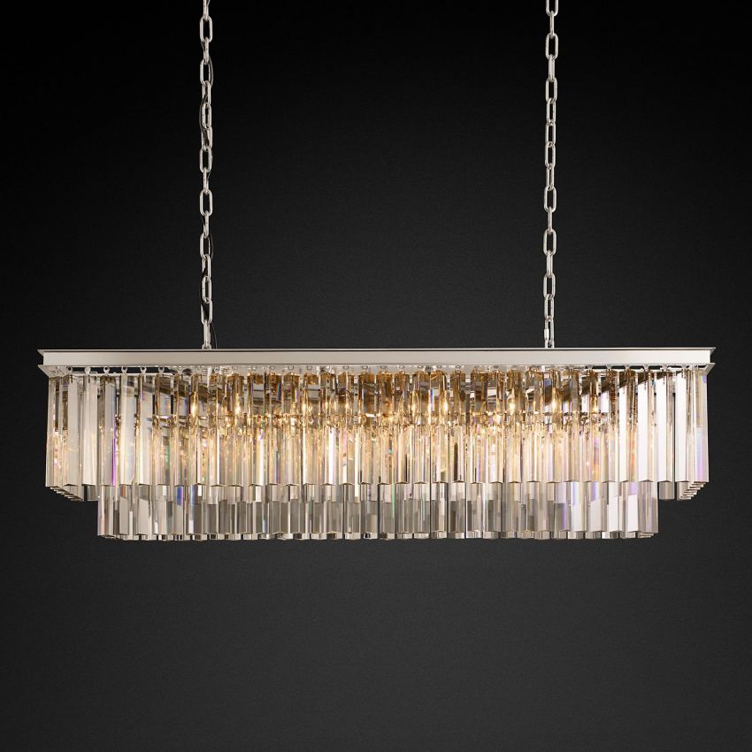 Odeon Deco Prism Rectangular Tiered Chandelier 49"