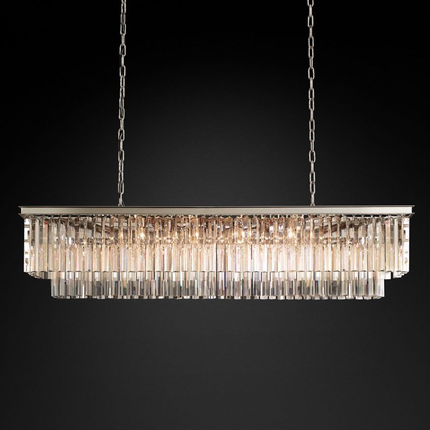 Odeon Deco Prism Rectangular Tiered Chandelier 59"