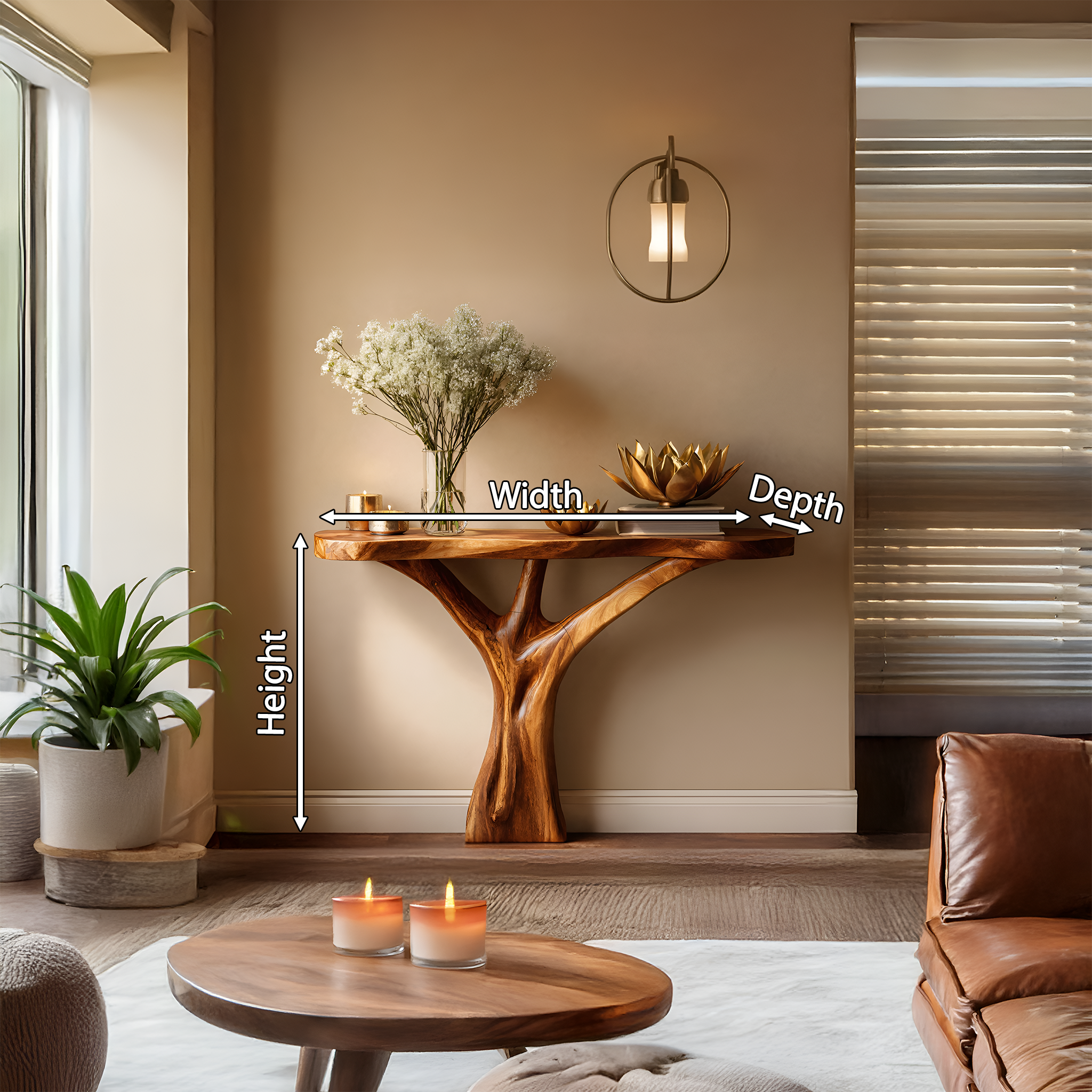 Mid Century Live Edge Entryway Table Artistic Wood For Modern Home Decor