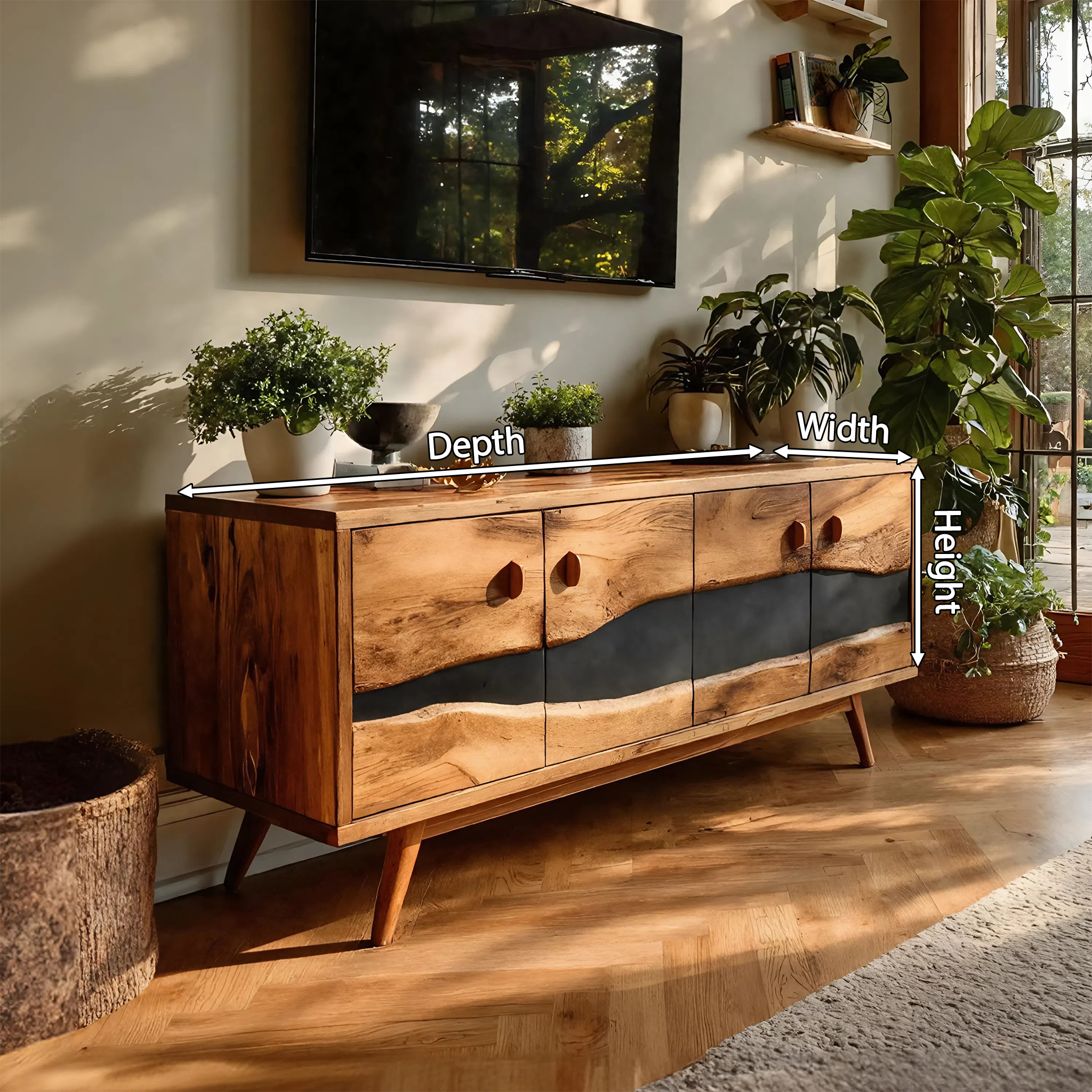 Mid Century Live Edge Media Console For Bedroom Decor