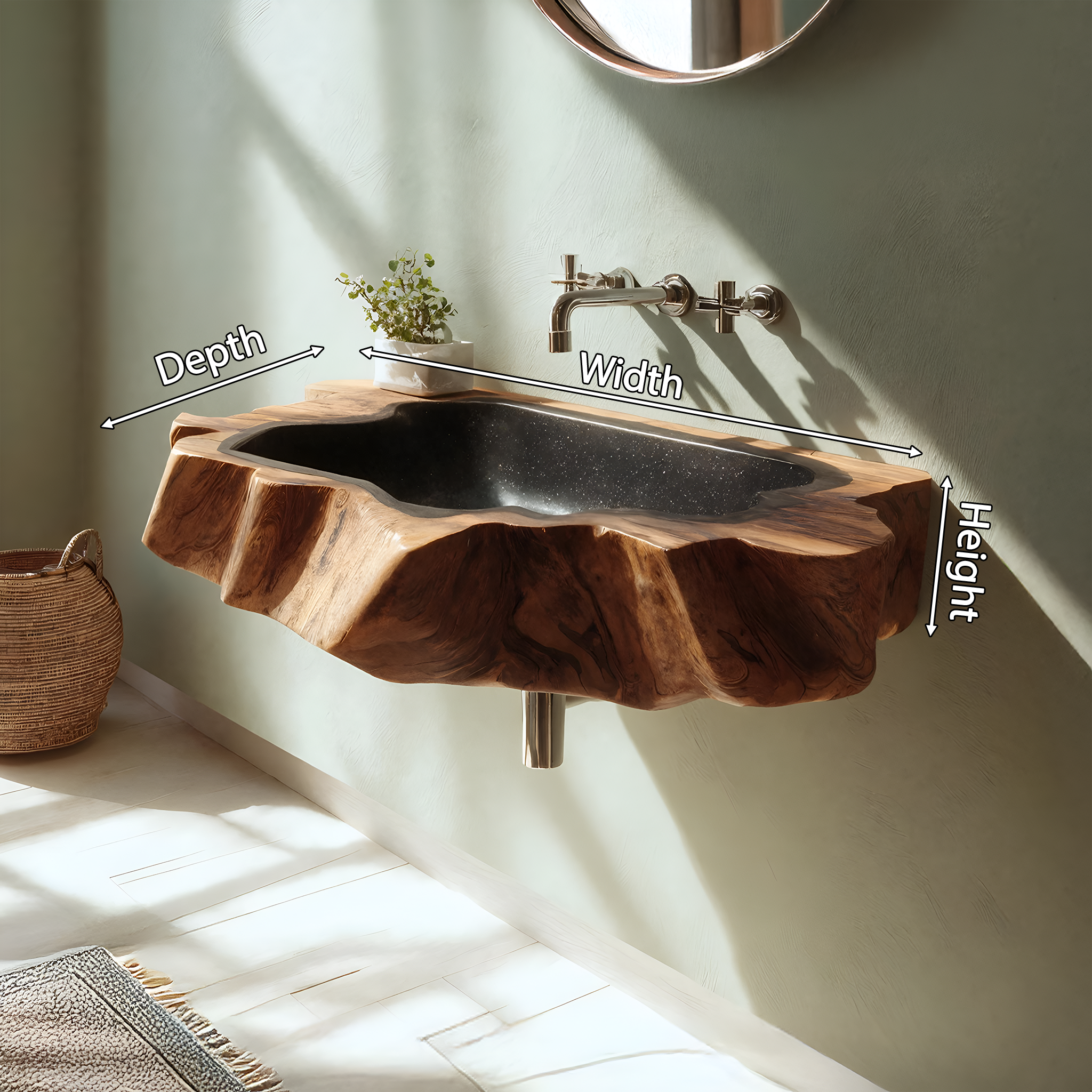 Handcrafted Wooden Wall Mounted Bathroom Sink For Natural Decor