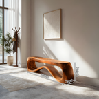 Handcrafted Style Bench With Sculptural Curves For Home