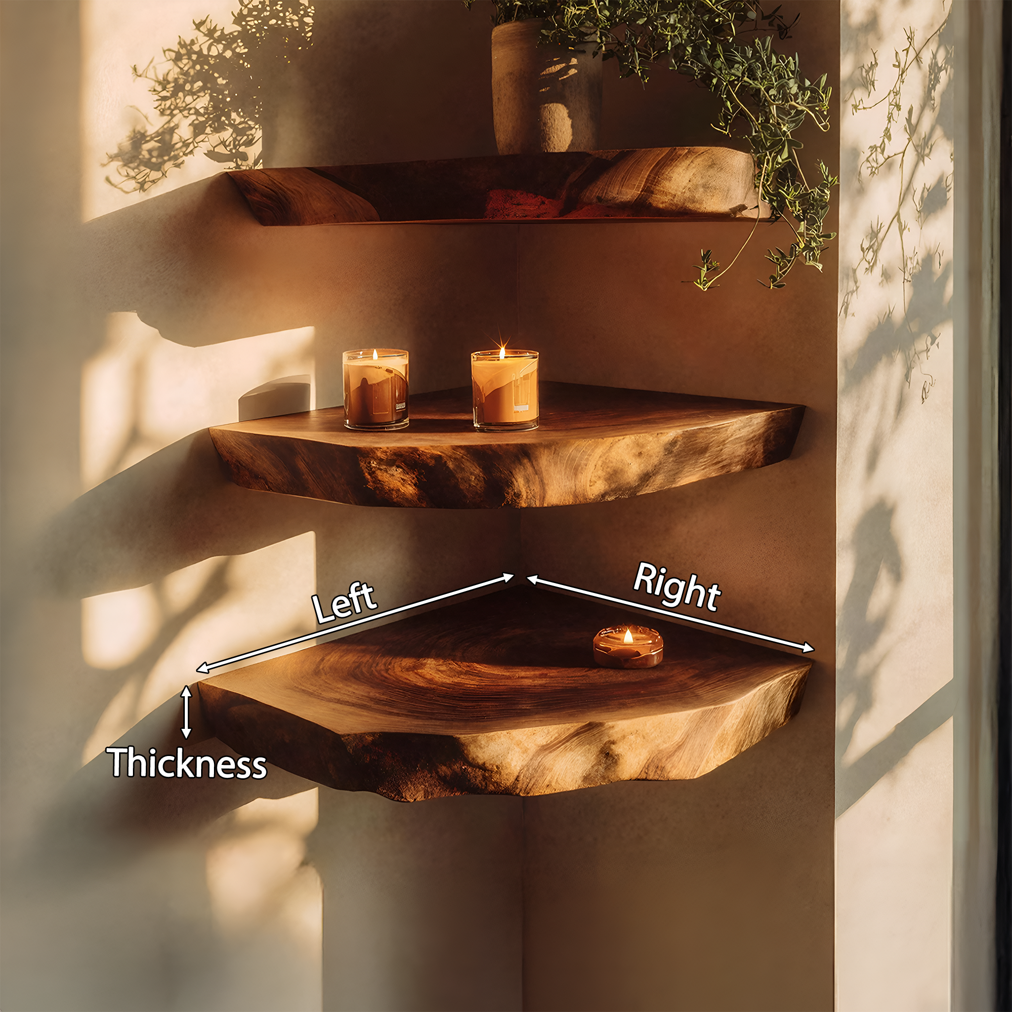 Modern Handcrafted Solid Wood Corner Shelf For Furniture Decor And Living Room