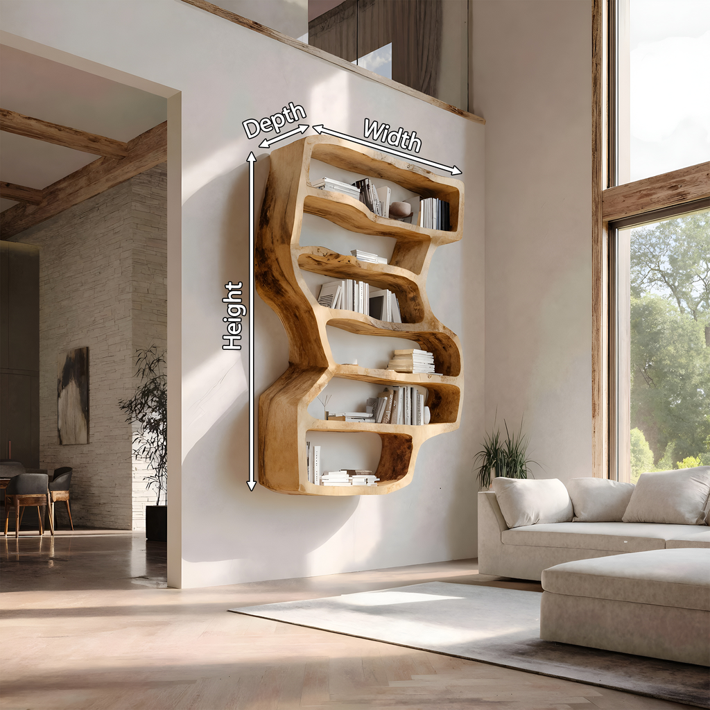 Organic Sculptural Wall Bookcase For Living Room Decor