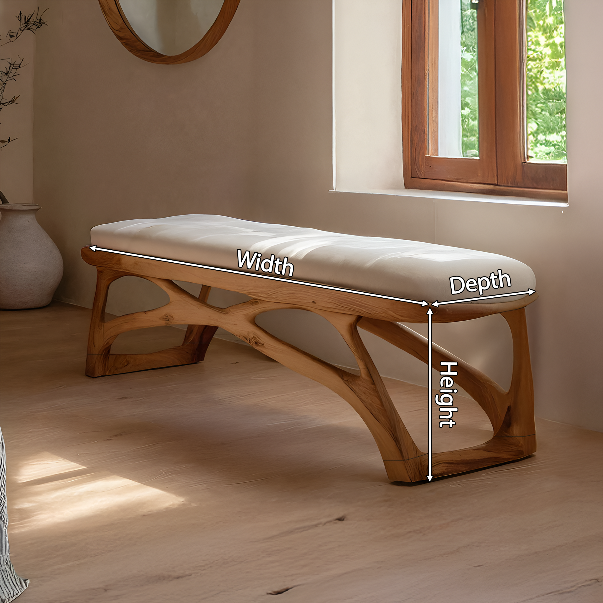 Artisan Curved Wood Bench For Modern Bedroom Design