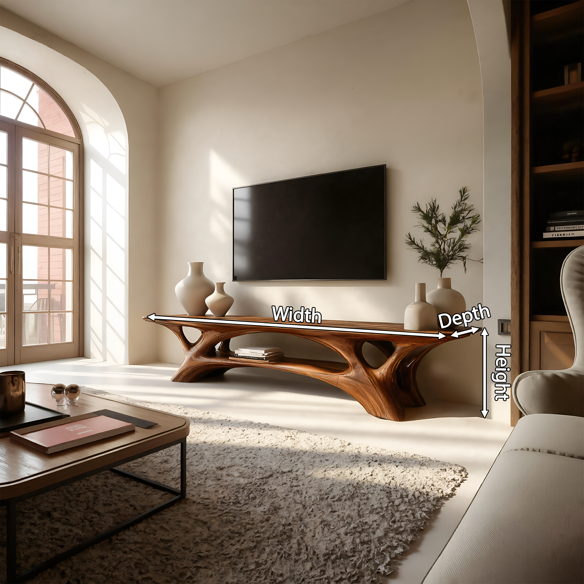 Organic TV Stand With Flowing Curved Design For Modern Home