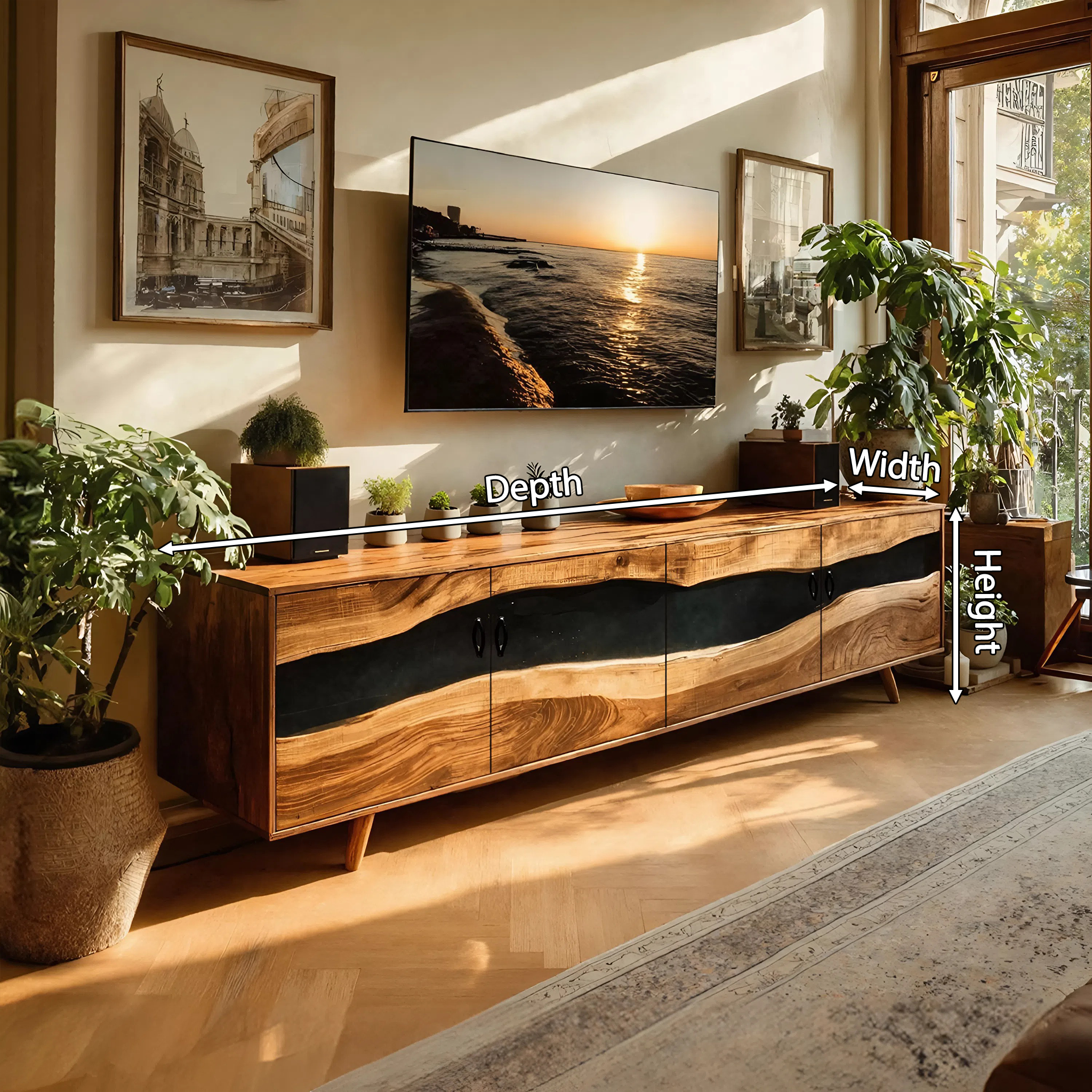 Farmhouse Live Edge Wood TV Cabinet For Interior