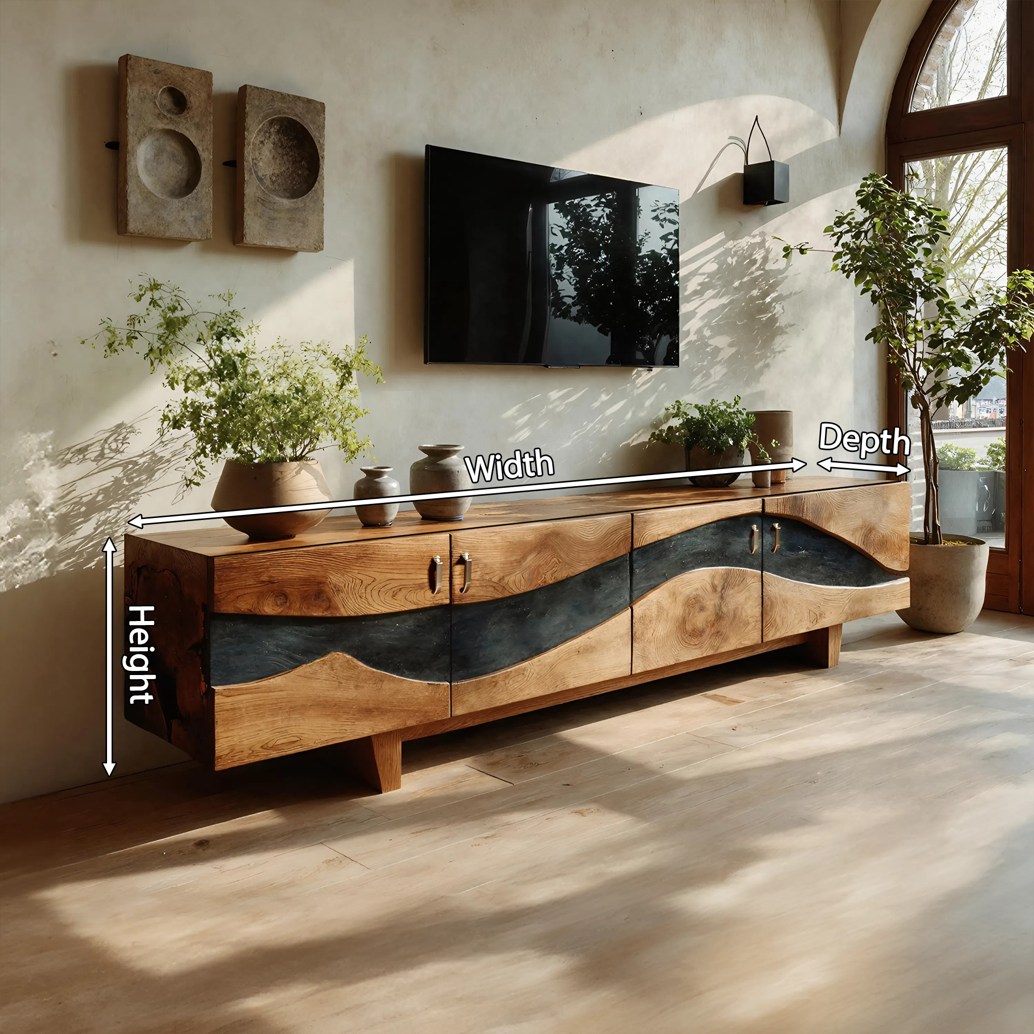 Modern Natural Wood TV Stand For Living Room