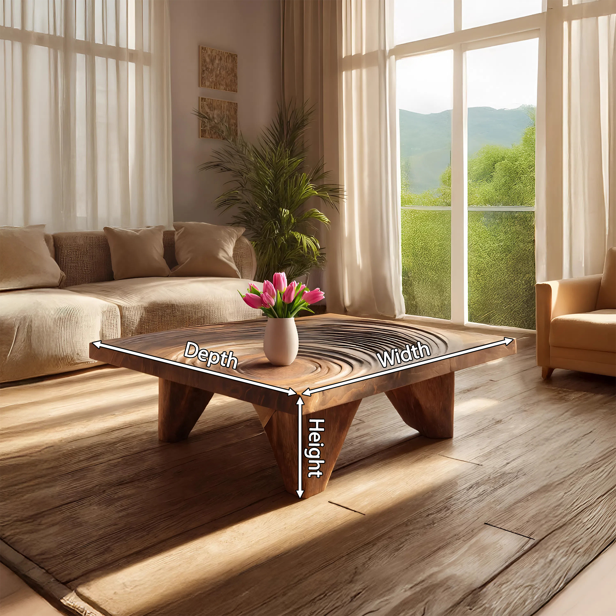 Farmhouse Abstract Wooden Coffee Table For Living Room