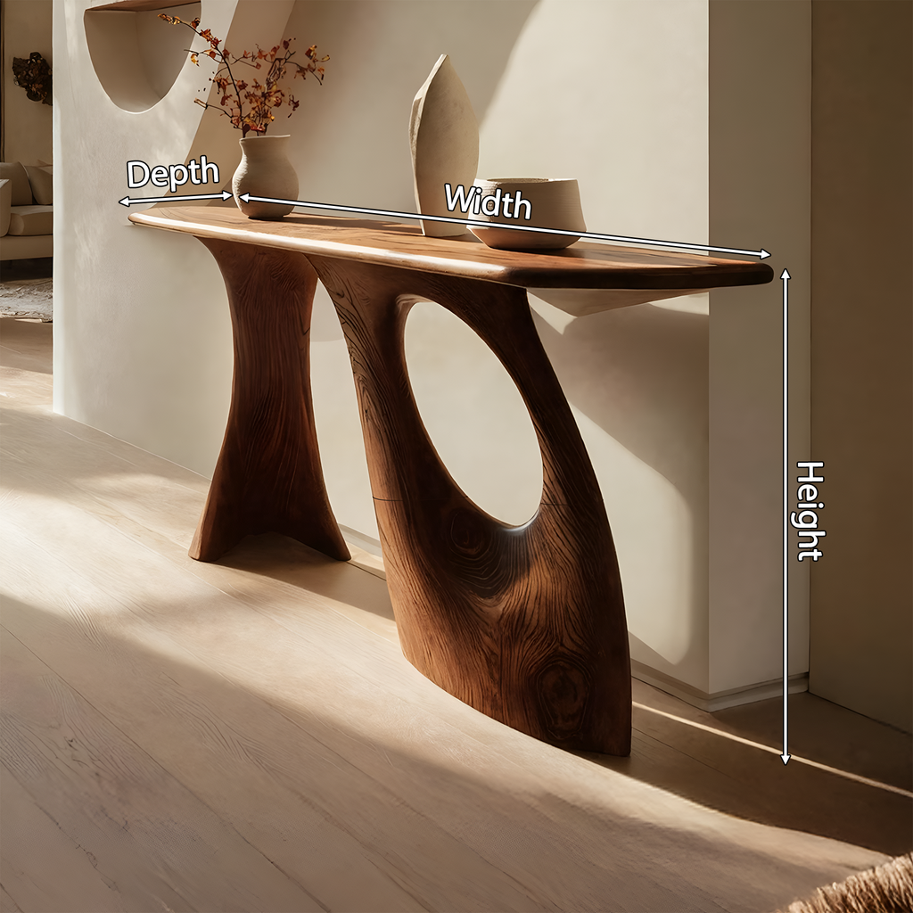 Farmhouse Sculptural Live Edge Entryway Table Solid Wood Furniture