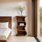 Minimalist Sculptural Nightstand With Open Shelf For Bedroom