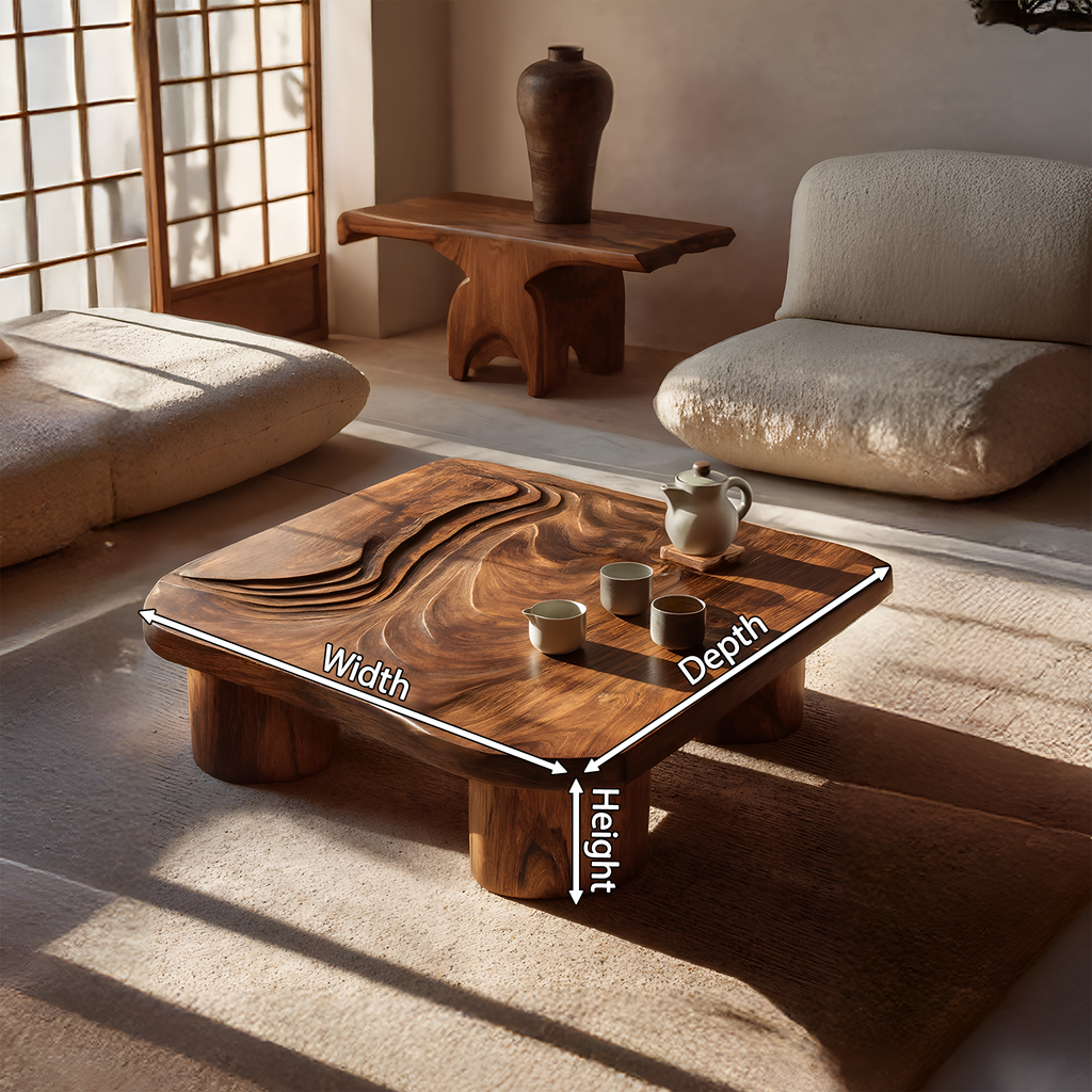 Handcrafted Abstract Solid Wood Coffee Table For Entryway