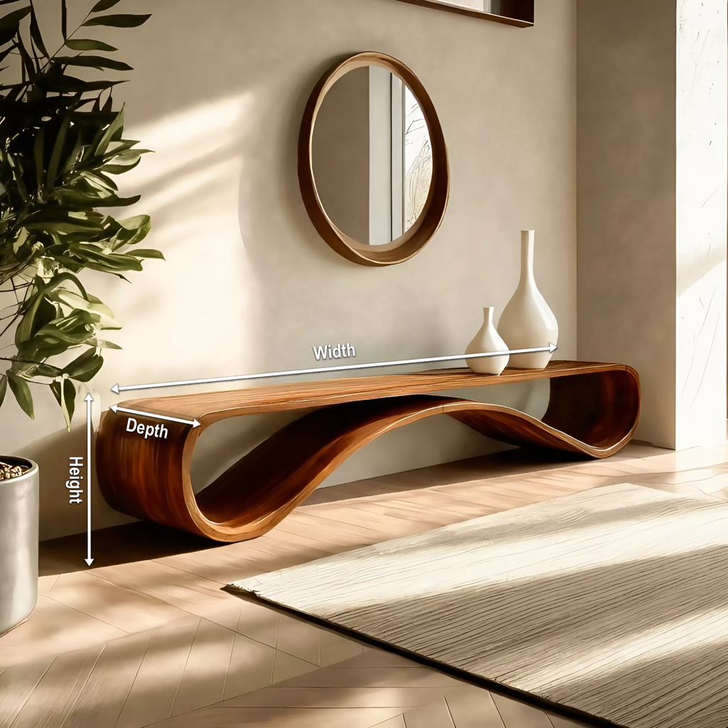 Contemporary Sleek Curved Bench For Entryway Or Home Decor