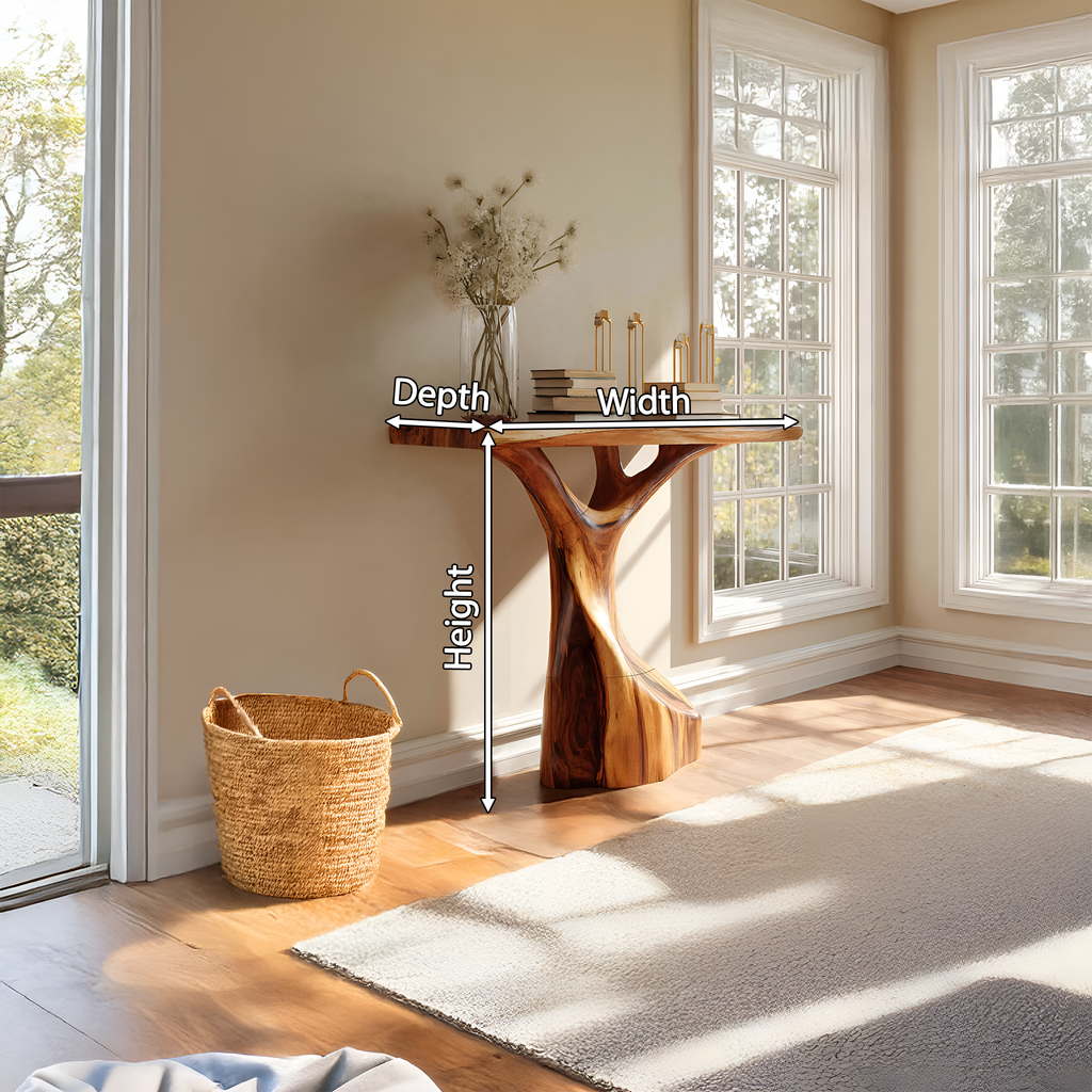 Farmhouse Live Edge Console Table Sculptural Handmade For Entryway Design